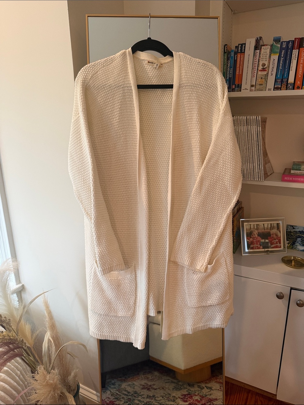 Marine Layer Cream Open-Front Textured Cardigan